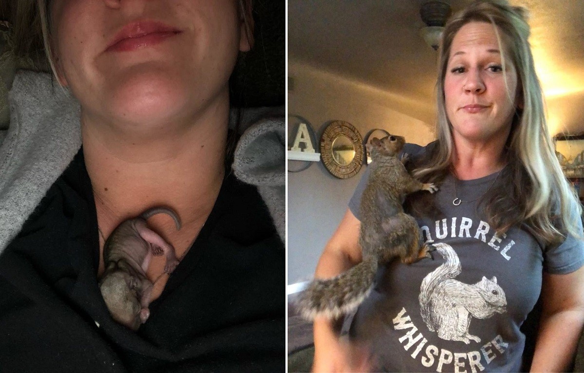 Woman Becomes Mom to Tiny Baby Squirrel