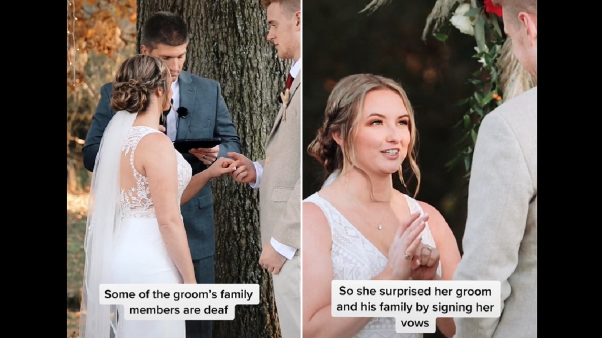 bride surprises deaf in-laws by signing her vows