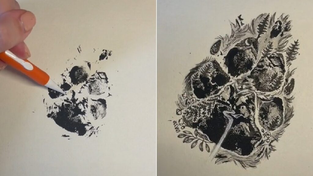 dog pawprint turns into landscape art