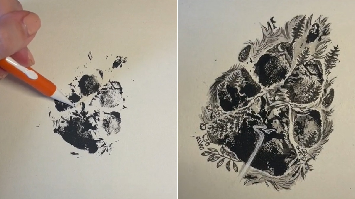 dog pawprint turns into landscape art